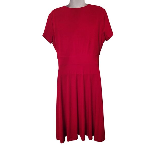 Brooks Brothers Red Faux Wrap Surplice Dress M Petal Sleeves Stretch Formal V Ne - Picture 5 of 6